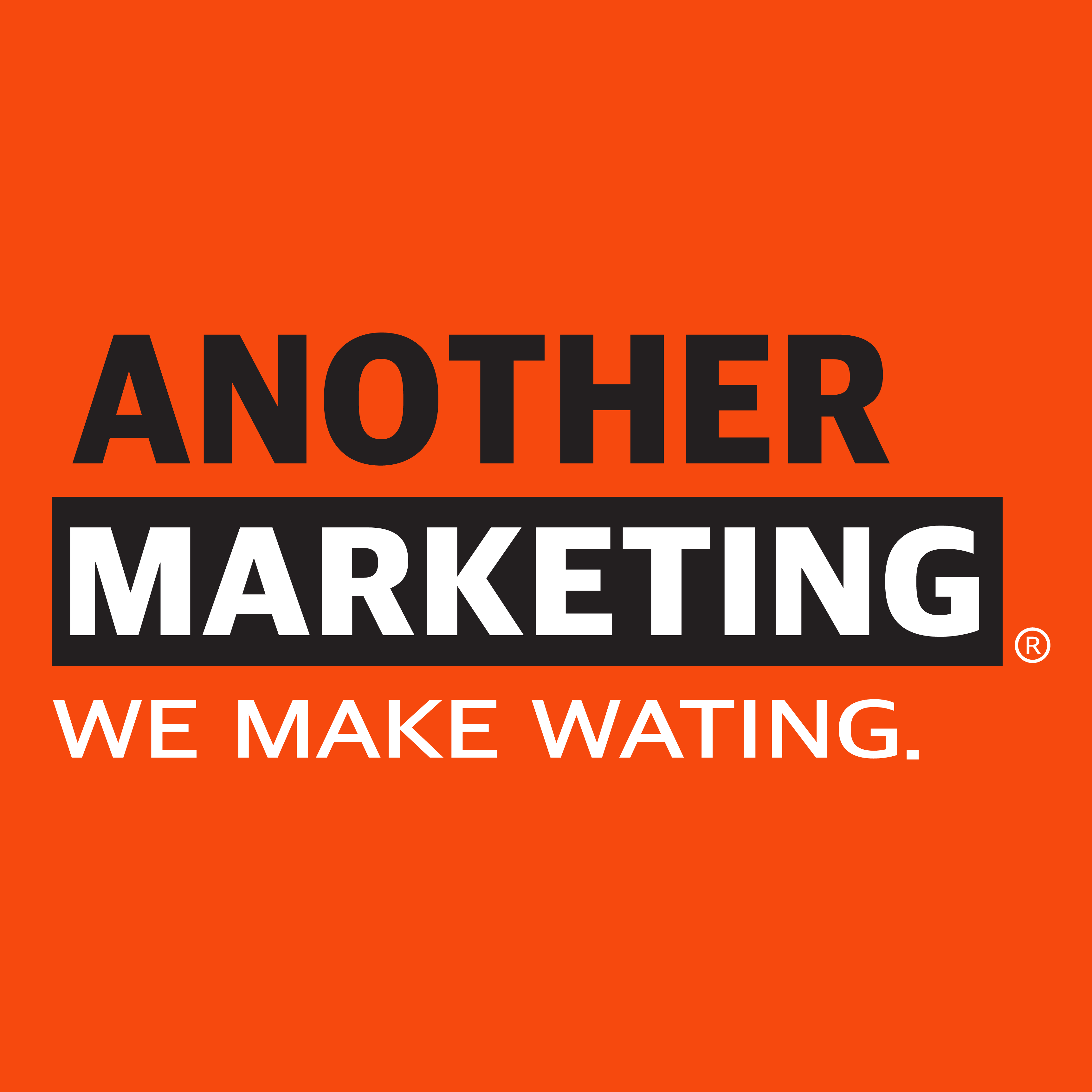 주황색 배경의 어나더마케팅 브랜드 로고 — Another Marketing, We Make Waiting.